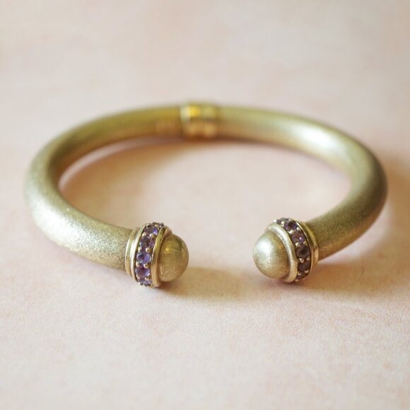 Vintage ITAOR Italy Amethyst Bangle – 925 Gold Vermeil Hinged Bracelet - Picture 2 of 4